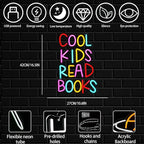 Cool Kids Read Books Neon Sign for Wall Decor, Reading Books Neon Light, Classroom Letter LED Light Up Sign for Library Classroom Reading Corner Bedroom Decor