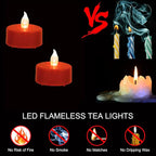 LED Tea Lights Candles- 50PACK Red Flameless Candles Realistic and Bright Flickering Long Lasting 200Hours for Holiday Celebration,Home Decoration