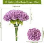 U'Artlines Artificial Peony Silk Flower with Stems 10pcs Real Look Vintage Peonies for Home Wedding Decoration (Purple)