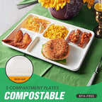 Gezond 100% Compostable 5 Compartment Plates 12.5 * 8.6 Inch, 100 Pack Disposable School Lunch Trays, Eco-Friendly Sugarcane Plates for Party Buffet Lunch Dinner