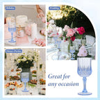 Blue Plastic Wine Glasses Set of 12 – 7oz Unbreakable Vintage Drinking Glasses for Parties Reusable & Dishwasher-Safe for Weddings, Bars, and Every Celebration