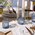 DARJEN Blue Votive Candle Holders Set of 36 - Votive Candle Holders Bulk, Glass Candle Holder for Party Decoration, Tea Lights Candle Holders for Wedding