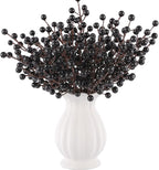 40 Pcs Artificial Berry Stems Branches, Halloween Black Faux Holly Berries Picks Ornaments for Christmas Tree Wreath DIY Craft Decorations Holiday Home Decor (40, Black)