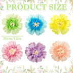SUNBEAUTY Mexican Paper Flowers Decorations 6 PCS Colorful Fiesta Giant DIY Bulletin Board Large Pastel Tissue Paper Pom Poms 12" for Party Birthday Wedding Nursery Baby Bridal Shower Backdrop