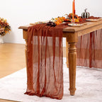 Terracotta Cheesecloth Table Runner Fall Burnt Orange Cheese Cloth Table Runner 120 Inches Rust Thanksgiving Fall Table Decorations for Friendsgiving Wedding Bridal Baby Shower Party