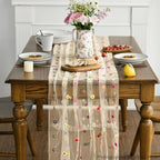 Artoid Mode Champagne Embroidery Daisy Gauze Table Runner 120 Inch 10FT, Seasonal Sheer Kitchen Dining Holiday Wedding Birthday Table Decor for Home Party