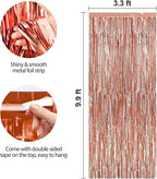 Crosize 8 Pack 3.3 x 9.9 ft Rose Gold Foil Fringe Curtains Party Decorations, Rose Gold Tinsel Curtain Backdrop for Parties, Door Streamers, Glitter Streamer Backdrop for Birthday Decoration