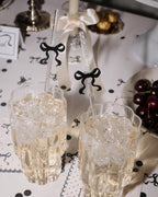 xo, Fetti Black Bow Reusable Straws, 12pcs - Clear Glitter Plastic | Birthday Drink Decorations, Coquette Drinkware, Tying the Knot Party Favor, Bachelorette Decor