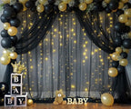 10ft x 10ft Black Tulle Photo Backdrop Curtain with Lights String for Parties Sheer Black Curtain Backdrop for Birthday Party Baby Shower Wedding Photo Booth Photography Background Decorations