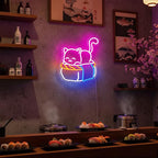 Cute Sushi Cat Neon Sign for Bedroom,Light Up Cat Sign for Pet Store Wall Decor,Kawaii LED Neon Light for Cat Sushi Lovers,Pink Cat Wall Sign for Girls Room,Animal Neon Light Up Wall Art