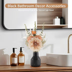 Small Fake Flowers in Vase 14" Centerpiece Table Decorations Silk Flowers Arrangements Ceramic Vase Dahlia Chrysanthemum Artificial Flowers Bouquet for Bathroom Dining Room Kitchen Wedding (Black)