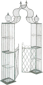 SAFAVIEH Outdoor Collection Beatrix Victorian Antique Dark Green Wrought Iron Trellis Garden Arch Arbor
