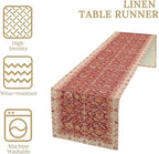 Boho Floral Vintage Table Runner, Retro Red Flower Rustic Country Farmhouse Abstract Pattern for Home Kitchen Table Decor Dining Coffee Room Party Decor 13x90in