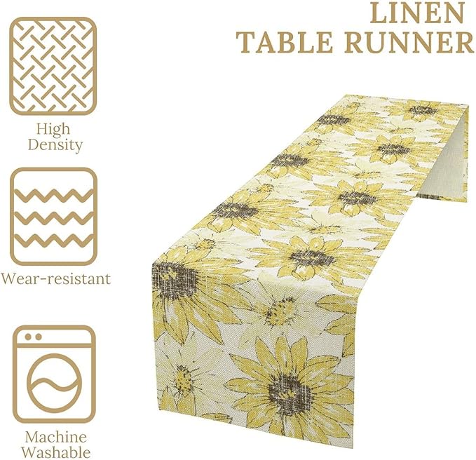 Chrysanthemum Vintage Floral Table Runner, Elegant Grunge Gray Sunflower Spring Summer Elegant Pattern Artichokes Flower Table Runner for Party Kitchen Dining Living Room Decor, 13x90 Inch