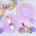 Liacere 350PCS Purple Plastic Plates - Disposable Light Purple and Gold Plates 50guest Baroque Plastic Dinnerware include 100Plates, 50Pack Pre Rolled Napkins with Silverware 50Cups for Mother's Day