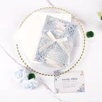 50pcs Laser Cut Wedding Invitation Pockets 5x7 '' Dusty Blue Wedding Invitations Kit With Envelopes Blank Inner Sheet and Ribbon for Wedding Bridal Shower Quinceanera Engagement Party Invite