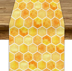 Honeycomb Bee Table Runner, Cute Abstract Geometric Yellow Honeycombs Print Table Cover for Kitchen Dining Table Indoor Outdoor Party Decor, 13x36inch