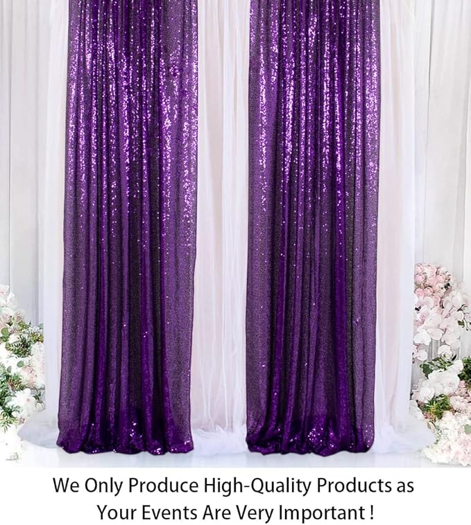 ShinyBeauty Sequin Backdrop Curtains 4 Panels Purple 2FTx8FT Sequin Fabric Photo Backdrop Curtains Purple Glitter Curtains for Party