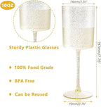 Ciaell 6 Pack Gold Plastic Wine Glasses - 10 Oz Disposable Glasse with Stem - Disposable Wine Glasses Perfect for Parties & Weddings & Poolside & Outdoors & Camping & Thanksgiving