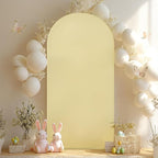 6FT Beige Arch Backdrop Cover - Polyester Fitted Wedding Arch Stand Covers Round Top Chiara Arch Backdrop Cover for Birthday Party Banquet Photo Background Decoration