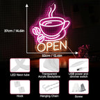 Coffee Cup Open Led Neon Sign For Business Wall Decor, Usb Powered Neon Coffee Signs For Coffee Bar Wall Decor Art Aesthetic Bistro Cafe Restaurant Kitchen Shop Window Welcome Sign