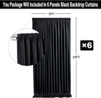 30ft x 10ft Thick Champagne Backdrop Curtains for Parties, 6 Panels 5ft x 10ft Non See Through Black Polyester Wedding Drapes Photo Backdrop for Birthday Party Graudation Photography Home Decor