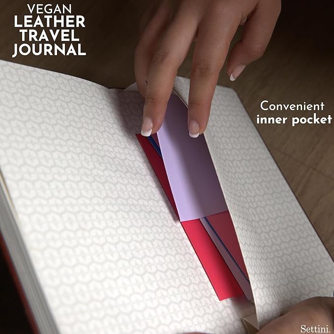 SETTINI® Lined Journal - Compass Journal for Writing Gift Set - Hardcover Vegan Leather, Includes Luxury Pen in a Unique Pen Holder, 192 Pages, 6 x 8.5 inches, Birthday Gift