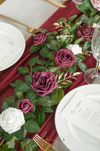 Ling's moment 5FT Burgundy Artificial Flower Garland Dusty Rose Leaves Floral Garland Arch Flowers Vine for Wedding Party Backdrop Decor Mantel Home Table Centerpieces Wall Decorations