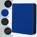 12 Pockets Trading Card Zipper Binder for 720 Cards, 30 Side-Loading Card Binder Folders, Ringless Card Sleeves with PU Cover, Collectible Trading Card Albums for Boys, Girls, Sports Game Cards, Blue