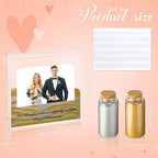 Roowest Sand Ceremony Kit for Wedding Includes Clear Acrylic Unity Sand Ceremony Photo Frame 2 Pack Photo Fixing Corner Stickers and 2 Glass Unity Holder for Wedding Home Decor(Yellow, Gray)