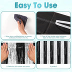 2 Pack Black and Silver Tinsel Foil Fringe Curtains, Black White Party Decorations, Metallic Tinsel Party Streamers Backdrop for New Years Birthday Christmas Graduation Decorations