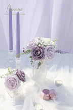 Floroom Artificial Flowers 25pcs Real Looking Lavender African Violet Purple Foam Fake Roses with Stems for DIY Wedding Bouquets Bridal Shower Centerpieces Floral Arrangements Party Tables Decorations