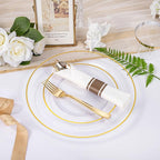 SUT 175 Pcs Gold and Clear Plastic Dinnerware Set for 25 Guests, Include: 25 Dinner Plates, 25 Dessert Plates, 25 Pre Rolled Napkins With Silverware, 25 Cups, Disposable Plates for Party, Wedding