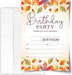 Fall Birthday Invitation Cards with Envelopes Pack of 20 (4"x6") - Leaf Autumn Themed Birthday Party Invitations.(159)