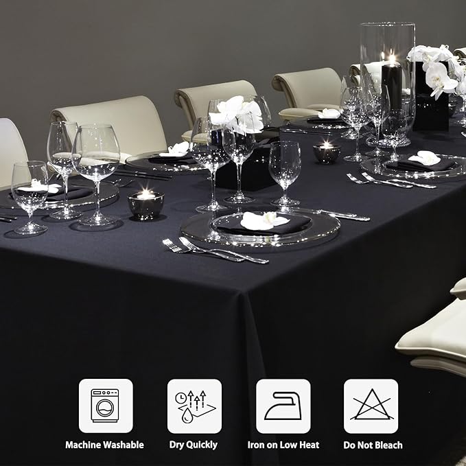 8 Pack Black Tablecloths 60 x 84 Inch Rectangular Table Cloths for Rectangle Tables 4ft, Wrinkle Resistant Black Table Cloth Washable Polyester Fabric for Buffet Wedding Party Banquet