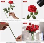 Tifuly 12 Pcs Red Roses Artificial Flowers,Realistic Long Stem Fake Silk Roses Bouquet for Party Home Wedding Centerpiece Office Decor