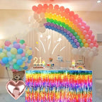 Rainbow Streamers Party Decorations, 2 Packs Gradient Rainbow Table Skirts Metallic Foil Fringe Tinsel for Birthday Unicorn Pride Gay Fiesta Graduation Float Parade Party Supplies - 29x108 Inch