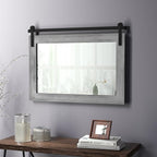 COGOOD Farmhouse Barn Door Mirror - 41" x 26" Rustic Wood Framed Wall Mirror for Bathroom, Living Room, Entryway Wall Decor (Grey)