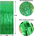 Foil Fringe Curtains April fool's Day Decorations - Melsan 3 Pack 3.2 x 8.2 ft Green Tinsel Curtain Party Photo Backdrop for Birthday Party Baby Shower or Graduation Decorations
