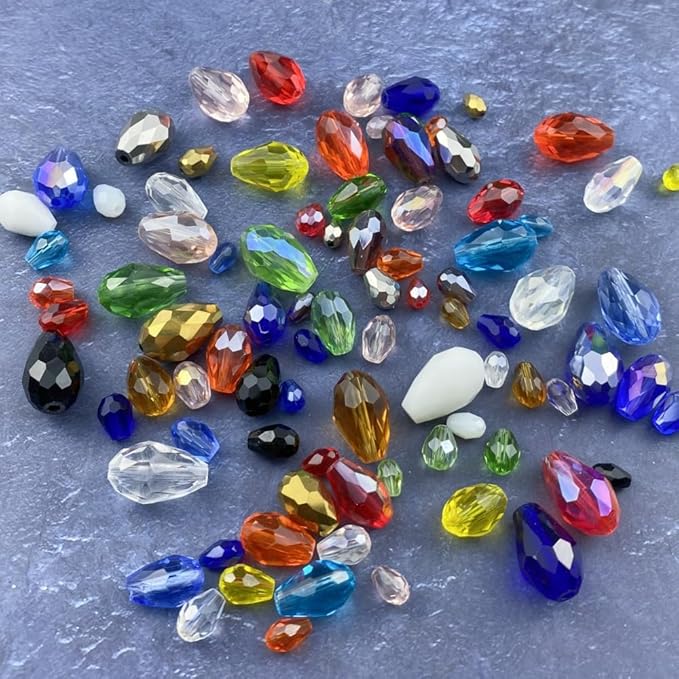 100pcs 8x12mm Teardrop Crystal Glass Beads Vertical Hole Faceted Glass Teardrop Spacer Beads for Bracelets Necklace Earring DIY Jewelry Making Craft(Green)