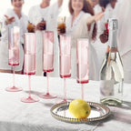 50 PCS Pink Champagne Flutes Plastic 5.4 OZ Clear Acrylic Champagne Flutes Sparkling Wine Glasses Wedding Table Decorations Reusable For Valentines Toasting Engagement Party Supplies (Pink, 50 Pack)