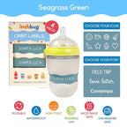 InchBug Orbit Labels - Baby Bottle Name Labels for Daycare, Sippy Cup Bands - Engraved Silicone, Reusable, Dishwasher Safe, White Contrasting Personalization, 4-Pack (Sea Glass)