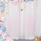 ShinyBeauty 2PCS 4x7FT Iridescent White Sequin Backdrops| Sparkle Photo Background for Parties & Events | Elegant & Durable Shimmer Backdrop Curtain Panels