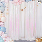 ShinyBeauty Sequin Backdrop 2FTx8FT Iridescent White 2 Pieces White Sequin Back Drop Glitter Background Sparkly Backdrop for Photograph Decorations