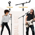 CAHAYA Dual-use Tripod Microphone Stand Boom Arm Floor Mic Stand Portable with Carrying Bag and 2 Mic Clips for Singing Performance Wedding Stage Meeting Live CY0311