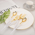 I00000 60 Pcs Gold Plastic Silverware - Heavy Duty Plastic Cutlery -Party Disposable Silverware Set，Disposable Cutlery Set Includes 20 Forks, 20 Knives, 20 Spoons Perfect for Wedding