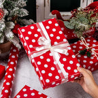 Burymento Red and White Dots Wrapping Paper, Reversible Pink Gift Wrap for Birthday, Valentines, Mothers day, Graduation, Wedding, Fathers day, Baby Shower, Christmas (17in x 32.8ft)