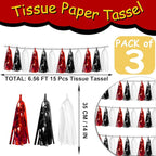 3P Black Red White Foil Fringe Tassel Banner Metallic Tinsel Streamer Garland Wall Curtain Backdrop for Parade Floats, Graduation, Halloween, Christmas, Father's Day Party Decorations