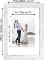 8x12 Picture Frame Set of 4 with High Definition Glass, Distressed White Frame Display 6x8 Picture with Mat or 8 x 12 Without Mat, Wood Rustic Photo Frames for Tabletop and Wall Mounting