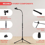 Pyle Tripod Mic Stand, Adjustable Gooseneck Microphone Stand, Sturdy Build, Non-Slip Rubber Feet, Folds Flat for Compact Storage, Includes Mic Clip & 5/8" Adapter, 52.36" to 79.13" Inch